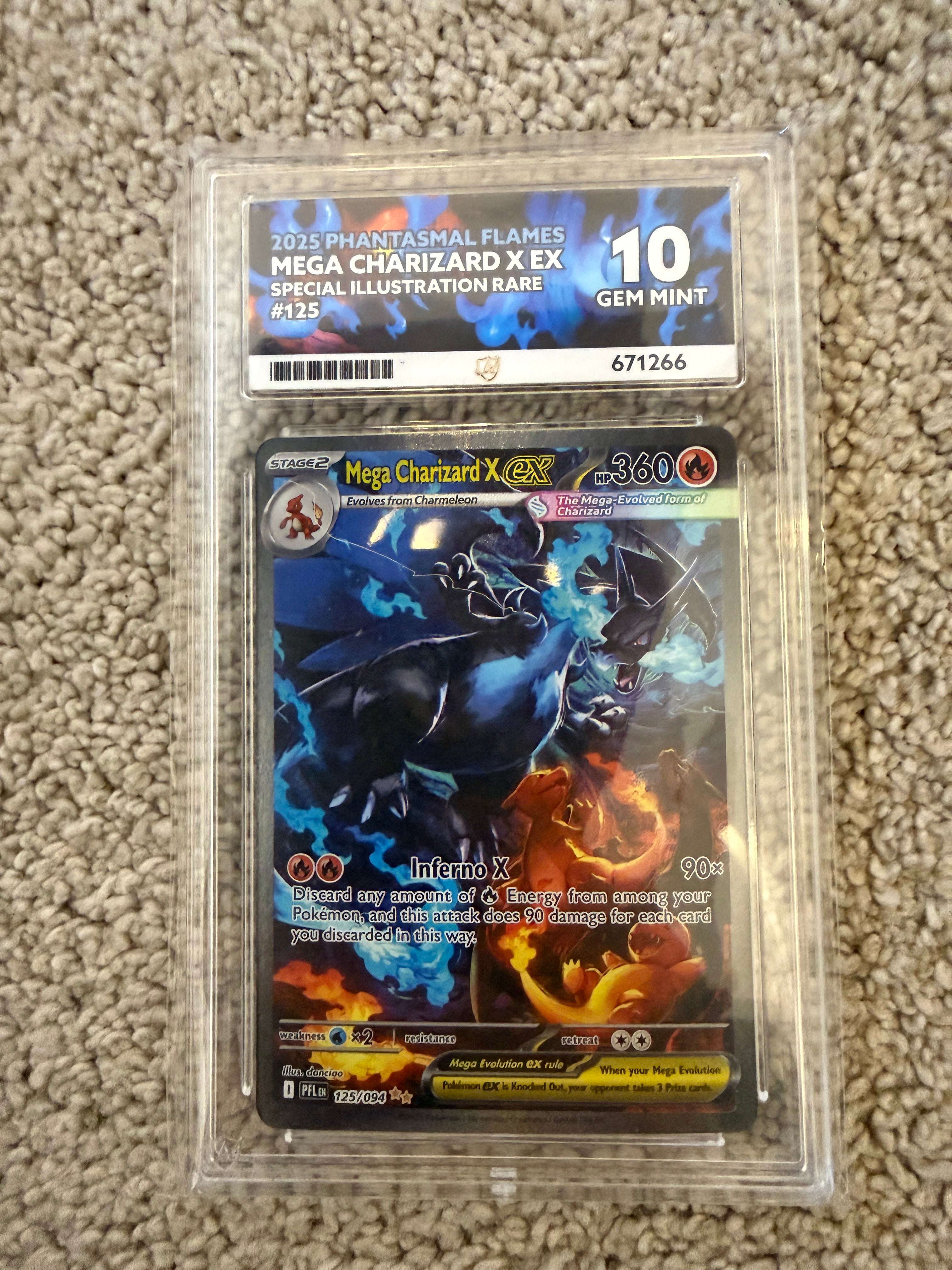 Mega Charizard X ex 125/094 Me02 Phantasmal Flames Holo Ace 10 Perfect Subgrades